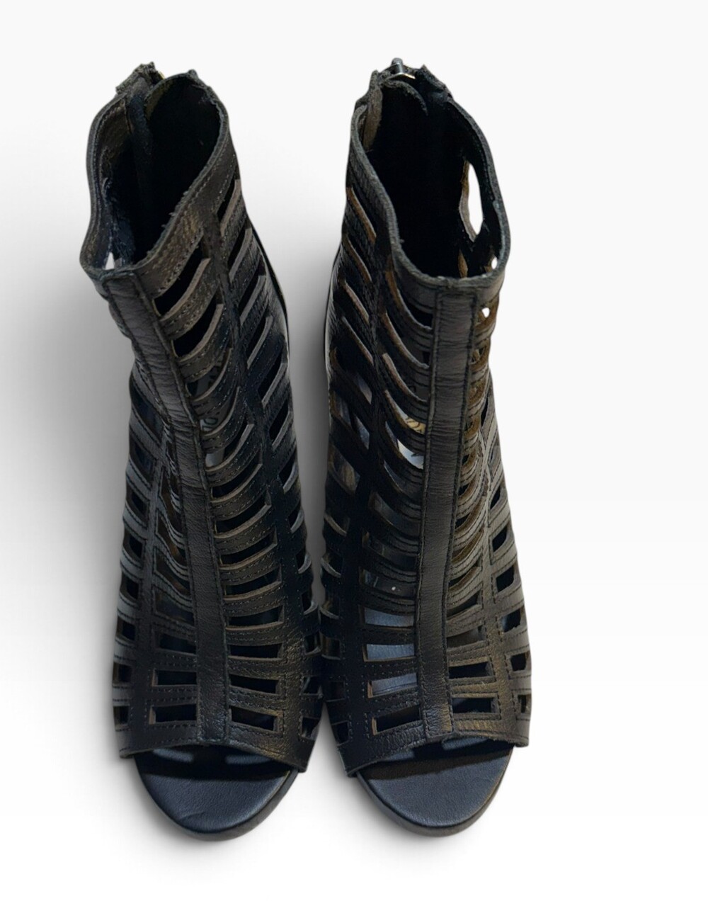 Steve Madden Alexxia Black Leather Cutout Open Toe Ankle Boots Size 6.5M